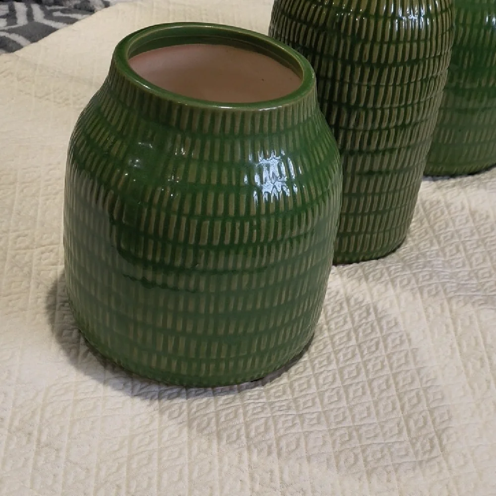 Crate & Barrel Verde Vase Set - 2 Small and 1 Medium